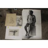 FOUR ASSORTED UNFRAMED PENCIL DRAWINGS TO INCLUDE STILL LIFE STUDIES, FIGURE STUDIES ETC