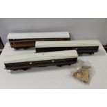 THREE SCRATCH BUILT G GAUGE MODEL RAILWAY CARRIAGES