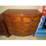 A VICTORIAN MAHOGANY BOW - FRONTED FIVE DRAWER CHEST W-105 CM