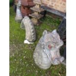 AN UNUSUAL ORIENTAL CONCRETE THREE PIECE SERPENT GARDEN STATUE