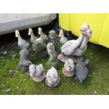 A QUANTITY OF ASSORTED GARDEN ANIMAL STATUES TO INC DUCKS - SOME PLASTIC