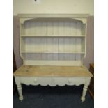 AN EDWARDIAN PAINTED PINE DRESSER AND SMALLER RACK H-192 W-163 CM (OVERALL)