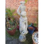 A MODERN CONCRETE GARDEN LADY STATUE - WATER CARRIER - H 142 CM