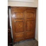 A FRENCH 19TH CENTURY INLAID TWO DOOR ARMOIRE WITH SHELVES TO THE INTERIOR H-196 W-142 D-46 CM A/F