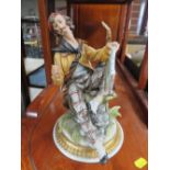 A BOX OF CAPODIMONTE FIGURES TO INCLUDE A TABLE LAMP, TOGETHER WITH A BOX OF BLUE AND WHITE CHINA,
