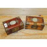 TWO JEWELLERY BOXES WITH INSET JADE PANELS