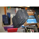 A LARGE QUANTITY OF RING BIND FILES, TOGETHER WITH A QUANTITY OF FOLD UP MATERIAL CARRY BAGS ETC.