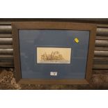 A FRAMED AND GLAZED WATERCOLOUR ENTITLED 'BALLANCELLE A BOLVI', INDISTINCTLY SIGNED LOWER RIGHT