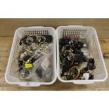 TWO BASKETS OF MAINLY MODERN COSTUME JEWELLERY ETC