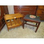 A REPRODUCTION CANTERBURY AND AN OLD MAHOGANY STOOL (2)