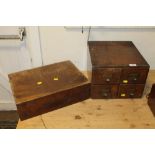 A VINTAGE OAK FOR DRAW INDEX CARD FILING BOX TOGETHER WITH A WOODEN LIDDED BOX (2)