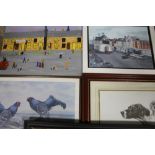 A QUANTITY OF PICTURES, PRINTS AND MIRRORS TO INCLUDE MODERN OIL PAINTINGS, TOGETHER WITH FRAMED