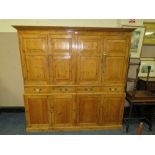 A LARGE ANTIQUE PINE HOUSEKEEPERS CUPBOARD H-189 W-190 CM