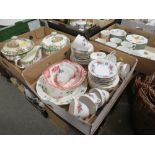 THREE TRAYS OF ASSORTED CHINA TO INCLUDE WINSTON FLORAL CHINA, SPODE TUREENS AND JUG ETC.