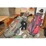 TWO SETS OF GOLF CLUBS AND BAGS, TOGETHER WITH A POWAKADDY CLASSIC GOLF TROLLEY AND VARIOUS