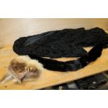 A VINTAGE 3/4 LENGTH RETRO FUR COAT TOGETHER WITH TWO FUR COLLARS