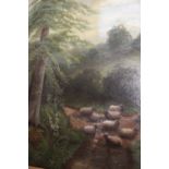 A PAIR OF OIL ON CANVAS FEATURING SHEEP IN A RURAL SETTING SIGNED CEDRIC GRAY LOWER RIGHT - H 77