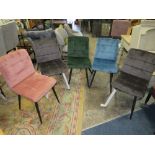 A HARLEQUIN SET OF FIVE VELVET EFFECT DINING CHAIRS