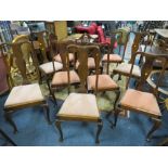 A MIXED SET OF TEN MAHOGANY AND OAK DINING CHAIRS WITH DROP- IN SEATS (10)