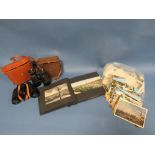 TWO PAIRS OF VINTAGE CASED BINOCULARS AND A SELECTION OF VINTAGE POSTCARDS - LOOSE AND IN AN ALBUM P