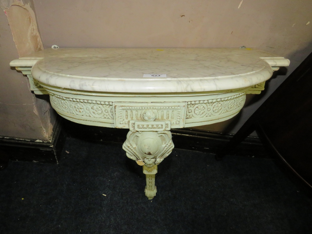 A VINTAGE PAINTED CARVED CONSOLE TABLE WITH MARBLE TOP W-67 CM