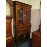 A 19TH CENTURY GLAZED BOOKCASE WITH SECRETAIRE TYPE DRAWER W-100 CM
