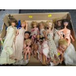 A TRAY OF ASSORTED SINDY, BARBIE AND OTHER VINTAGE DOLLS