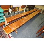 A PAIR OF VINTAGE LONG SCHOOL GYM BENCHES L-334 CM