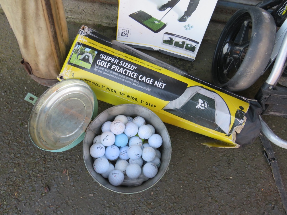 A SET OF VINTAGE GOLF CLUBS, POWAKADDY TWINLINE 1 GOLF TROLLEY, CATCH NET, MAT AND BALLS - Image 3 of 5