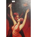A CANVAS PICTURE OF TWO DANCERS - H 92 CM W 60.5 CM