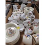 A BOX OF ASSORTED NURSERY WARE CERAMICS COMPRISING TEAWARE, DISHES ETC