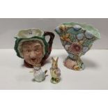 A BESWICK BEATRIX POTTER BENJAMIN BUNNY, BESWICK SHELL VASE AND BESWICK SAIREY GAMP CHARACTER JUG