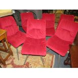 A SET OF SIX MODERN UPHOLSTERED MAROON VELVET EFFECT DINING CHAIRS