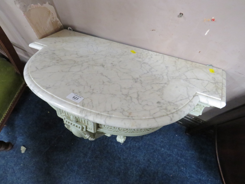 A VINTAGE PAINTED CARVED CONSOLE TABLE WITH MARBLE TOP W-67 CM - Image 2 of 5