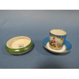 A SMALL CONTINENTAL DRESDEN STYLE CABINET CUP AND SAUCER TOGETHER WITH A LIMOGES DISH