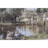 A LARGE GILT FRAMED AND GLAZED SIGNED GILL STURGEON PRINT ENTITLED 'BY THE WYE, BAKEWELL' - H 52