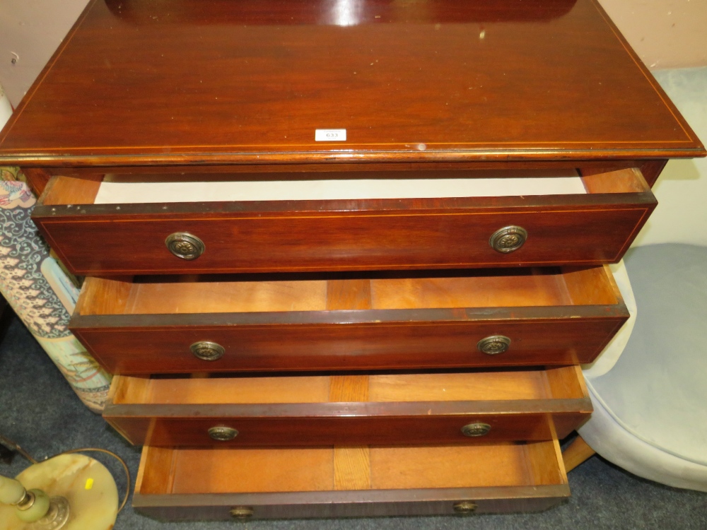 AN EDWARDIAN MAHOGANY INLAID FOUR DRAWER CHEST W-92 CM - Image 3 of 4