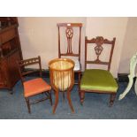 THREE ASSORTED ANTIQUE BEDROOM CHAIRS AND A PLANTER (4)