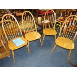 A SET OF FOUR ERCOL QUAKER DINING CHAIRS