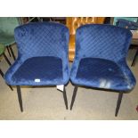 A PAIR OF MODERN DEEP BLUE UPHOLSTERED DINING CHAIRS