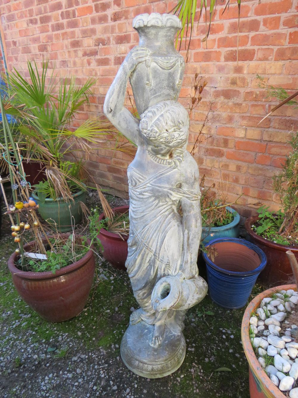 A MODERN CONCRETE GARDEN LADY STATUE - WATER CARRIER - H 142 CM