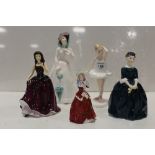 FIVE ROYAL DOULTON FIGURINES TO INCLUDE LITTLE BALLERINA HN3395, JULIA HN2706 - 2ND QUALITY AND