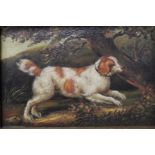 A SMALL GILT FRAMED PAINTING OF A SPANIEL - H11.5 CM W 16 CM TOGETHER WITH A QUANTITY OF PICTURES