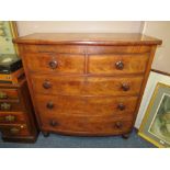 A 19TH CENTURY MAHOGANY BOW-FRONTED FIVE DRAWER CHEST W-114 CM
