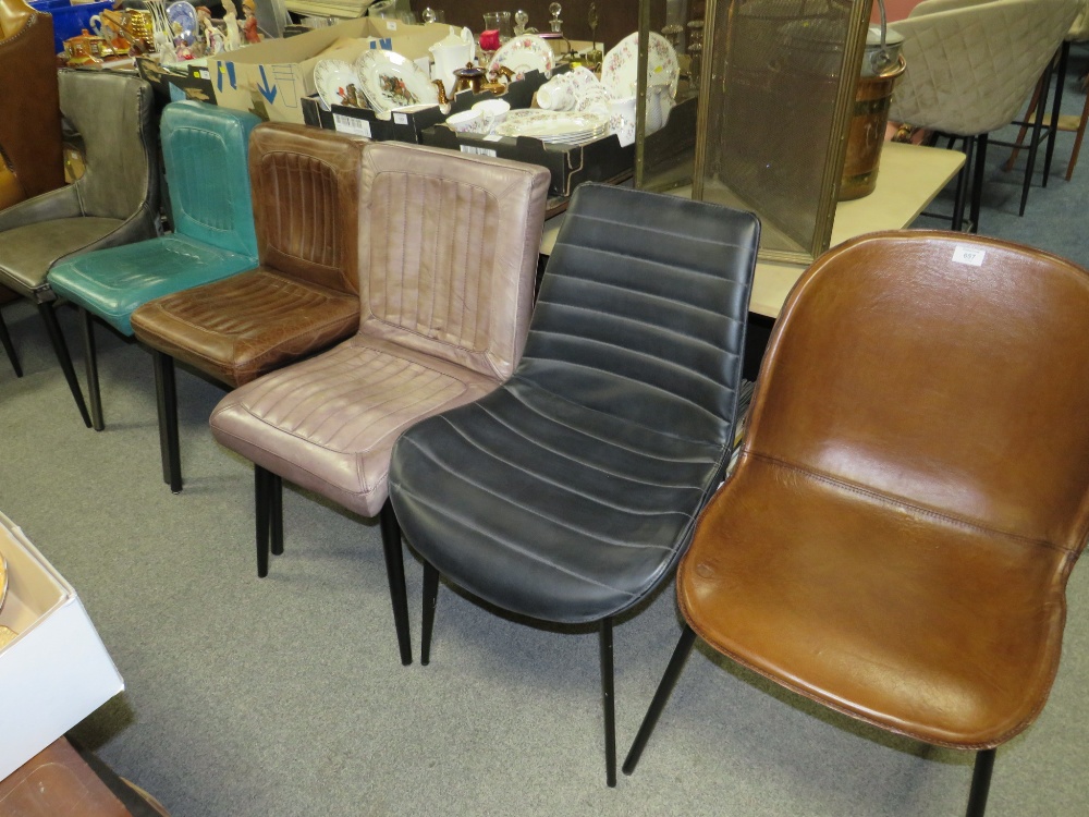 A MIXED SET OF SIX LEATHER STYLE DINING CHAIRS