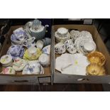 TWO TRAYS OF CHINA TO INCLUDE COALPORT FANFARE TEA WARE, VARIOUS OTHER COALPORT CHINA, ROYAL