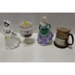 A ROYAL DOULTON MARGARET FIGURE HN2397 TOGETHER WITH A BESWICK LIMITED EDITION YULE MUG, ETC (4)