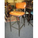 A TAN LEATHER & METAL KITCHEN STOOL