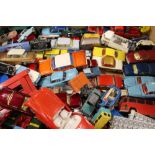 TWO TRAYS OF DIECAST CARS, MILITARY VEHICLES, TRUCKS AND BUSES ETC, MAINLY CORGI AND MATCHBOX