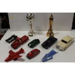 A COLLECTION OF ASSORTED TIN PLATE CARS AND TOYS ETC